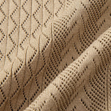Ensemble Améline — polo en maille ajourée jacquard géométrique & pantalon en lin à jambe droite