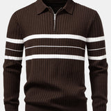 Ensemble — polo côtelé zippé en maille rayée & pantalon fuselé coupe slim