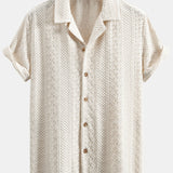 Ensemble — chemise cubaine jacquard à damier floral & pantalon en lin