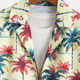 Ensemble — chemise à imprimé flamants roses et palmiers coupe décontractée & short de bain