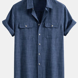 Ensemble Capucine — chemise texturée à deux poches & pantalon en lin à jambe droite