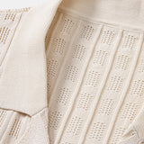 Ensemble — chemise en maille ajourée à carreaux & pantalon en lin à jambe droite