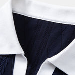Ensemble — polo en maille jacquard géométrique contrastante & pantalon fuselé coupe slim