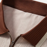 Ensemble — polo zippé en maille texturée à bordure contrastante & pantalon à taille élastique