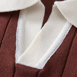 Ensemble — polo rayé à col Johnny et bordure contrastante & pantalon fuselé