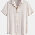 Ensemble — chemise cubaine en lin et viscose à coutures contrastantes & short texturé froissé