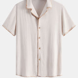 Chemise cubaine en lin et viscose à coutures contrastantes