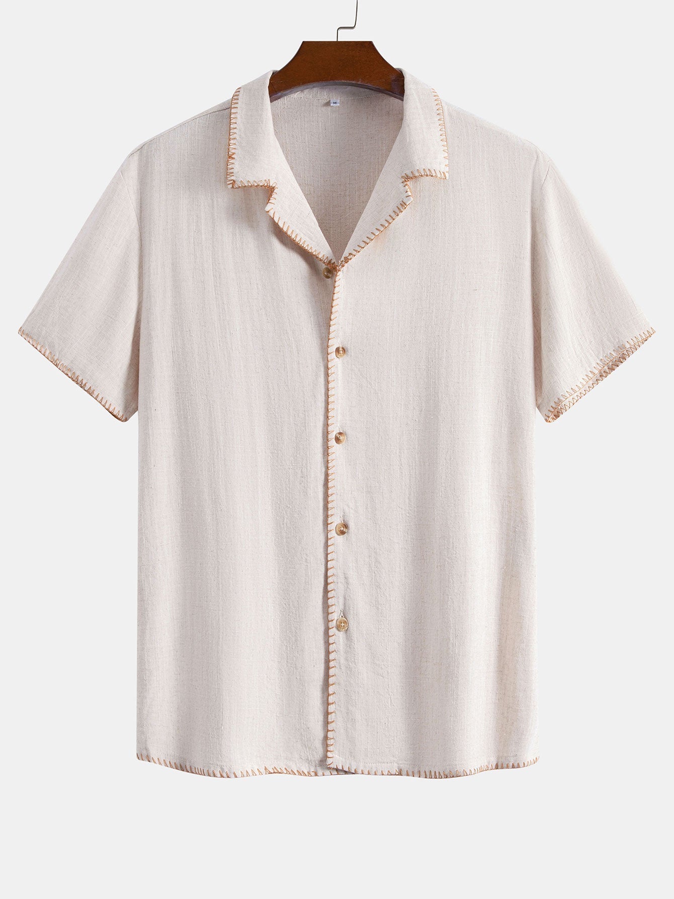 Chemise cubaine en lin et viscose à coutures contrastantes