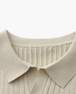 Open-Neck Ribbed Knit Polo