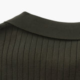 Open-Neck Ribbed Knit Polo