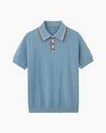 Herringbone Texture Knit Polo with Contrast Details
