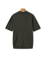 Open-Neck Ribbed Knit Polo