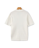 Open-Neck Ribbed Knit Polo