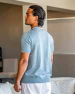 Herringbone Texture Knit Polo with Contrast Details