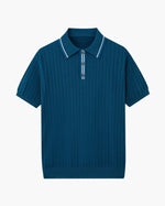Herringbone Texture Knit Polo with Contrast Details