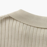 Open-Neck Ribbed Knit Polo