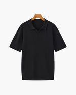 Open-Neck Ribbed Knit Polo