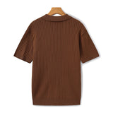 Open-Neck Ribbed Knit Polo
