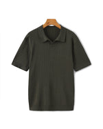 Open-Neck Ribbed Knit Polo