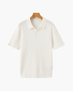 Open-Neck Ribbed Knit Polo