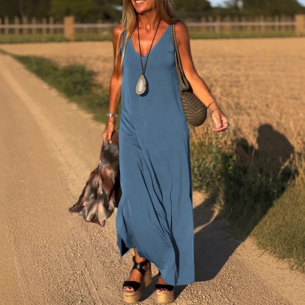 Céline | Robe longue fluide et légère Bleu, photo studio
