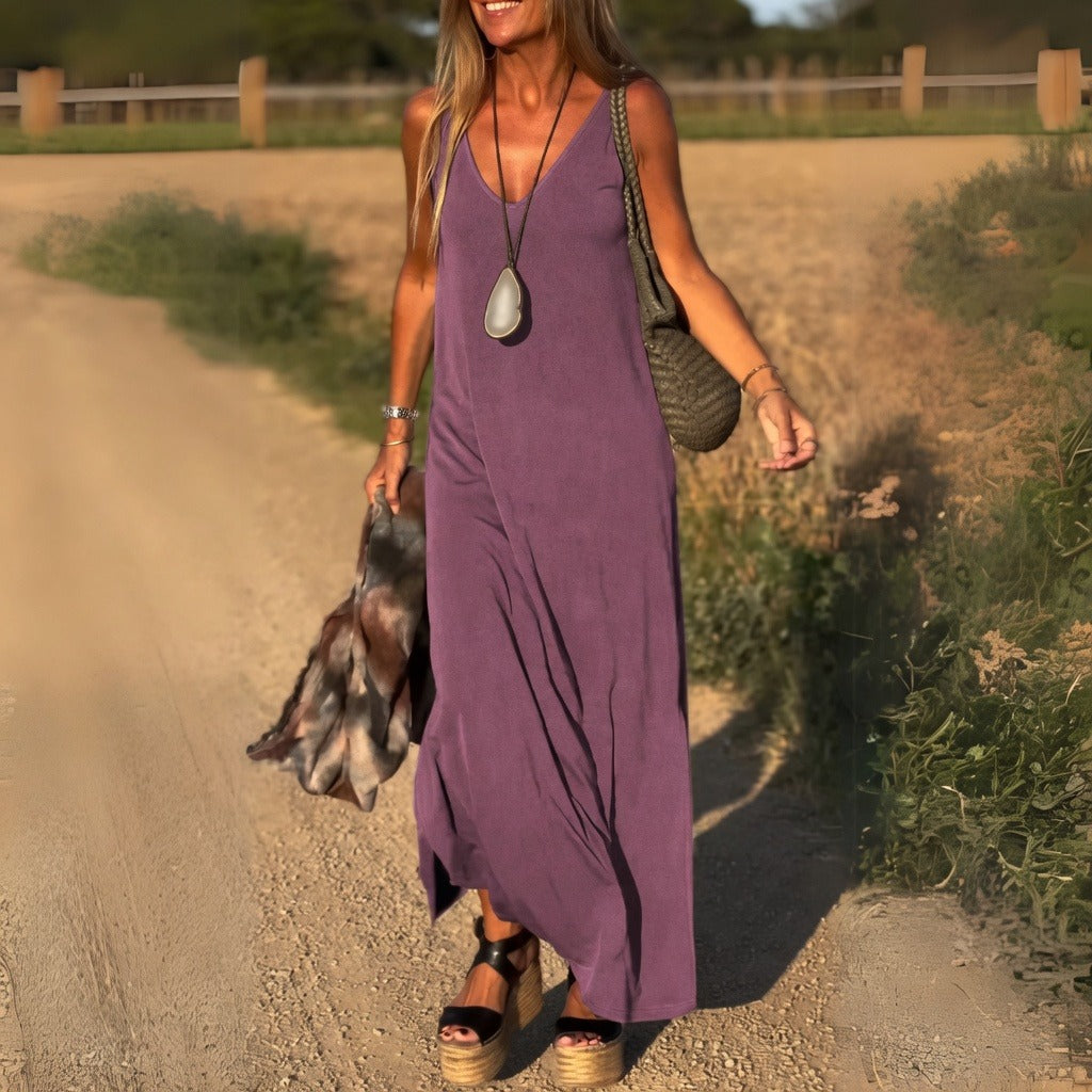 Céline | Robe longue fluide et légère Lilas, photo studio