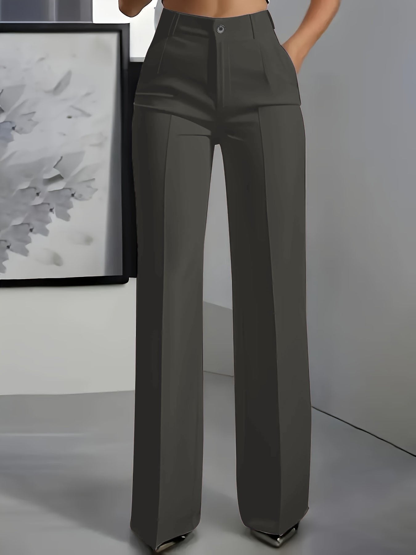 Donna | Pantalon large taille haute pour femme Gris foncé, photo studio