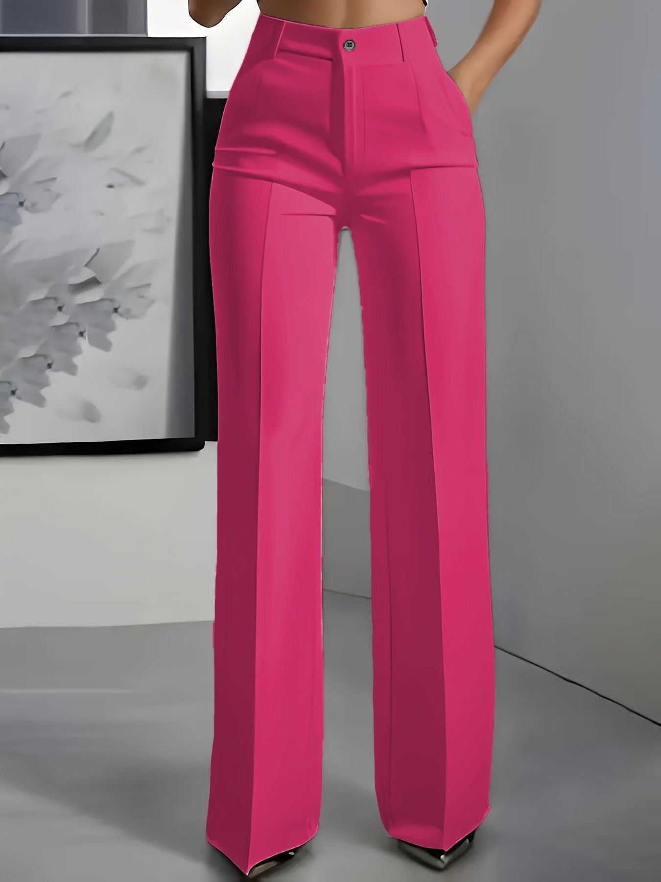 Donna | Pantalon large taille haute pour femme Rose, photo studio