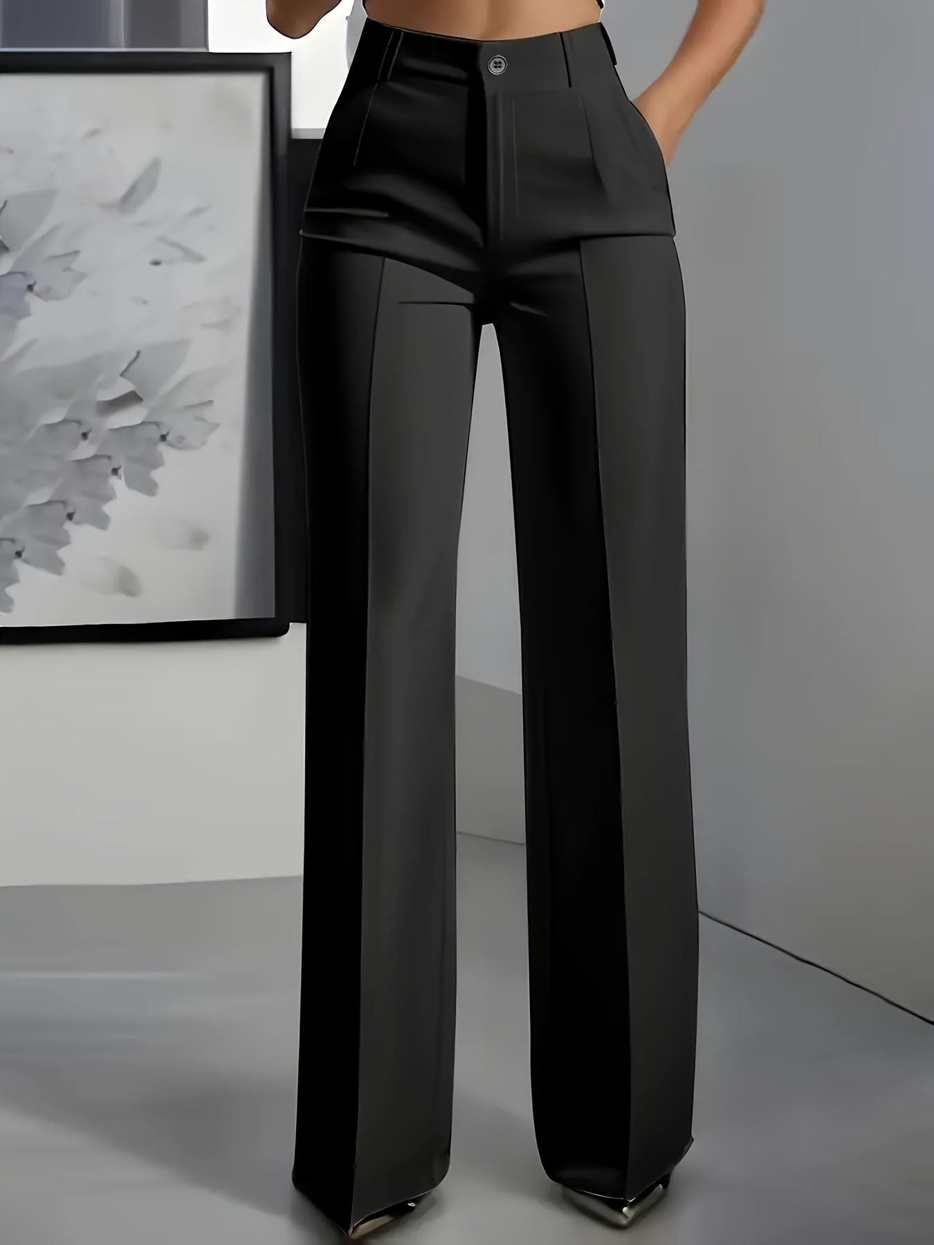 Donna | Pantalon large taille haute pour femme Noir, photo studio