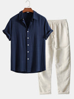 Men's Shirt & Trousers | Short Sleeve Shirt & Drawstring Linen Trousers