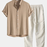 Men's Shirt & Trousers | Short Sleeve Shirt & Drawstring Linen Trousers