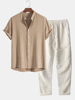Men's Shirt & Trousers | Short Sleeve Shirt & Drawstring Linen Trousers