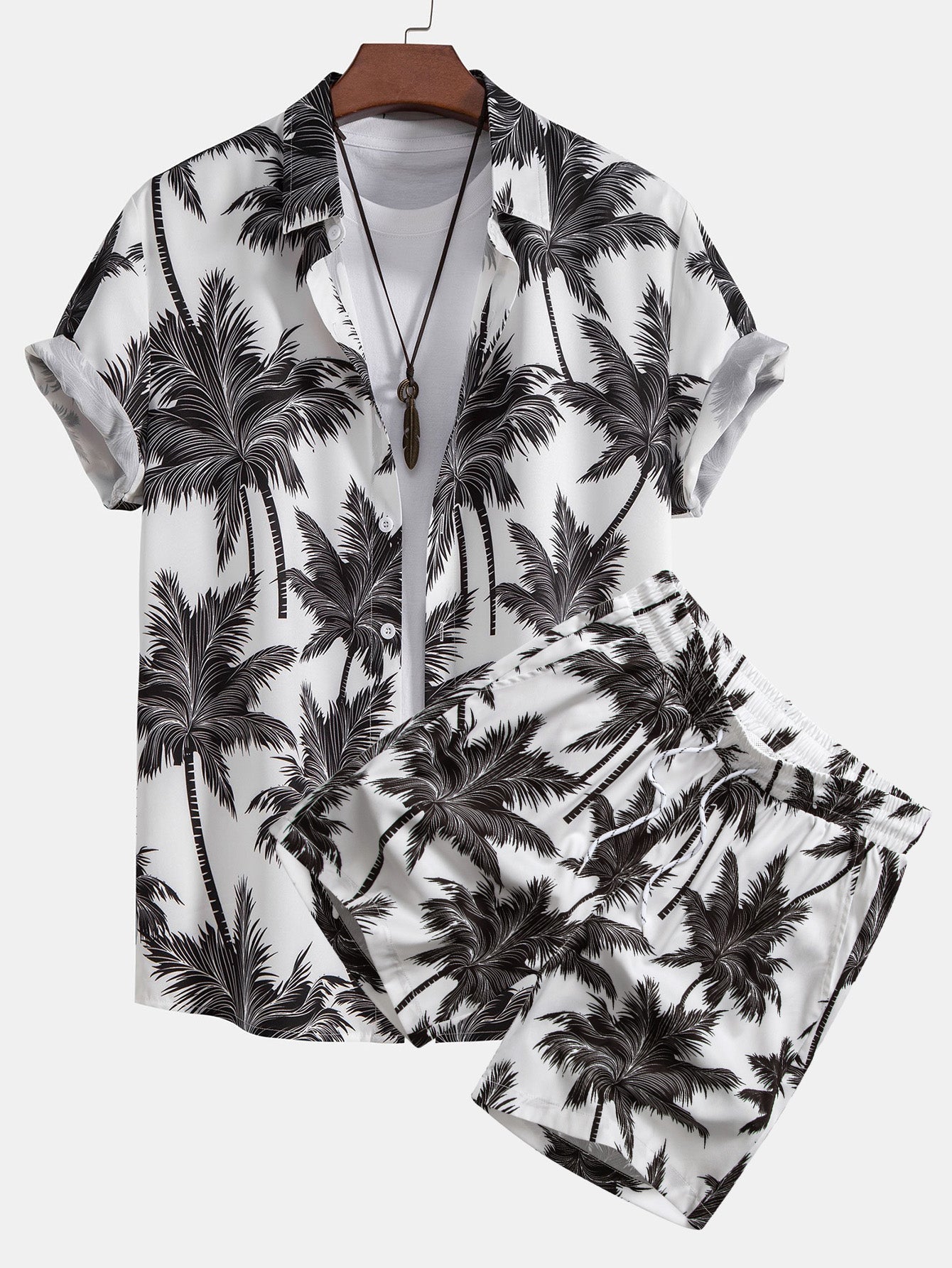 Ensemble — chemise à imprimé palmiers & short de bain à imprimé palmiers