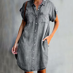 Robe Chemise en Jean à Manches Courtes
