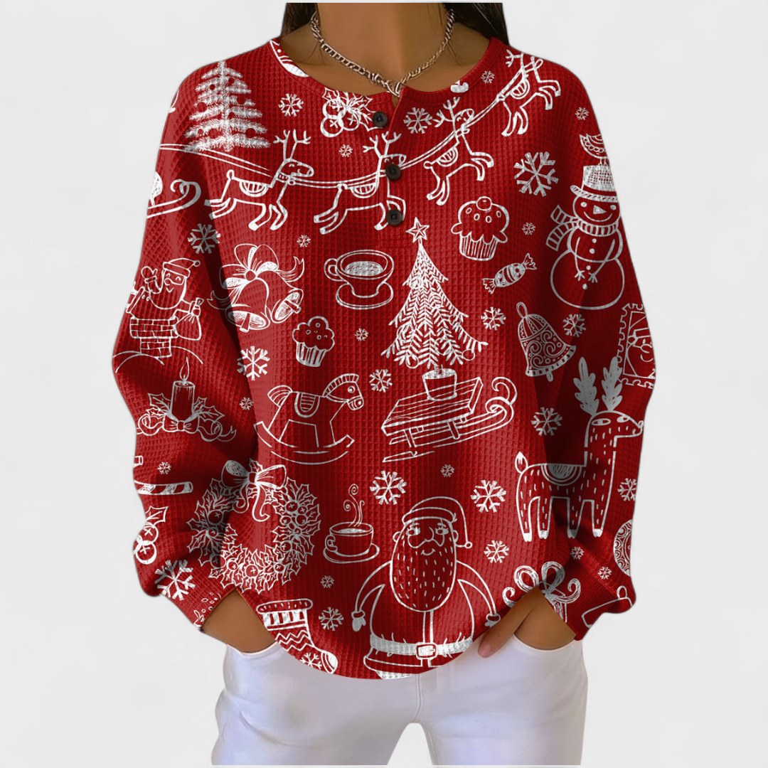 Pull Gaufré Rouge Motifs Nordiques - Rouge