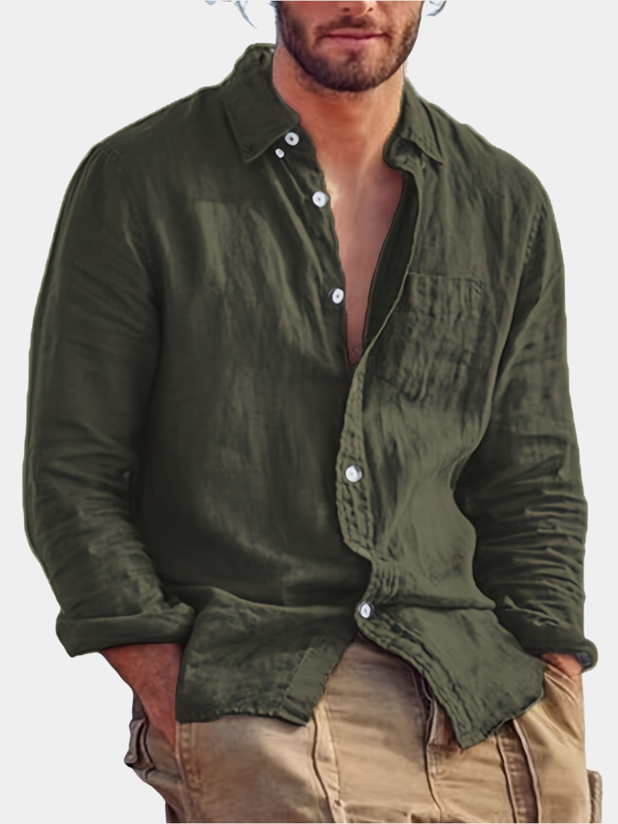 LAPEL BUTTON COTTON SHIRT FOR MEN