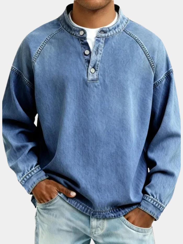 DENIM-LOOK HENLEY SHIRT FOR MEN