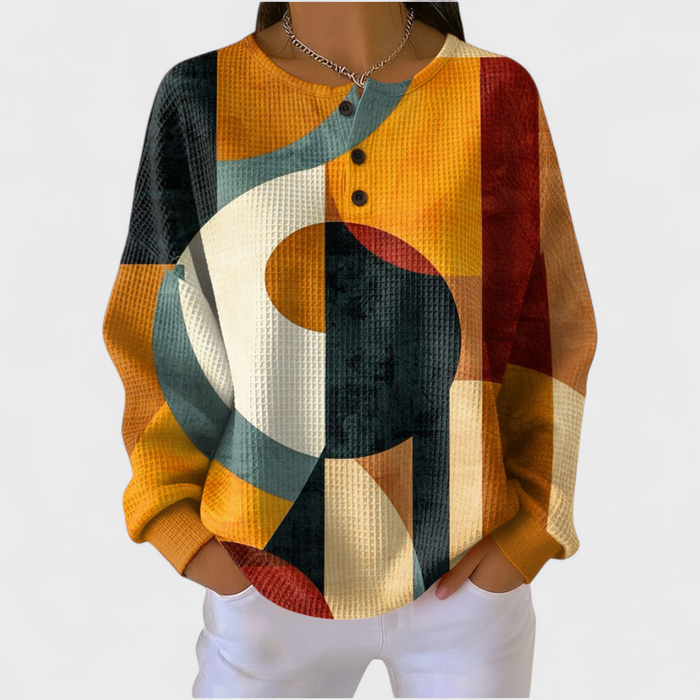 Pull Gaufré Géométrique Orange et Bleu