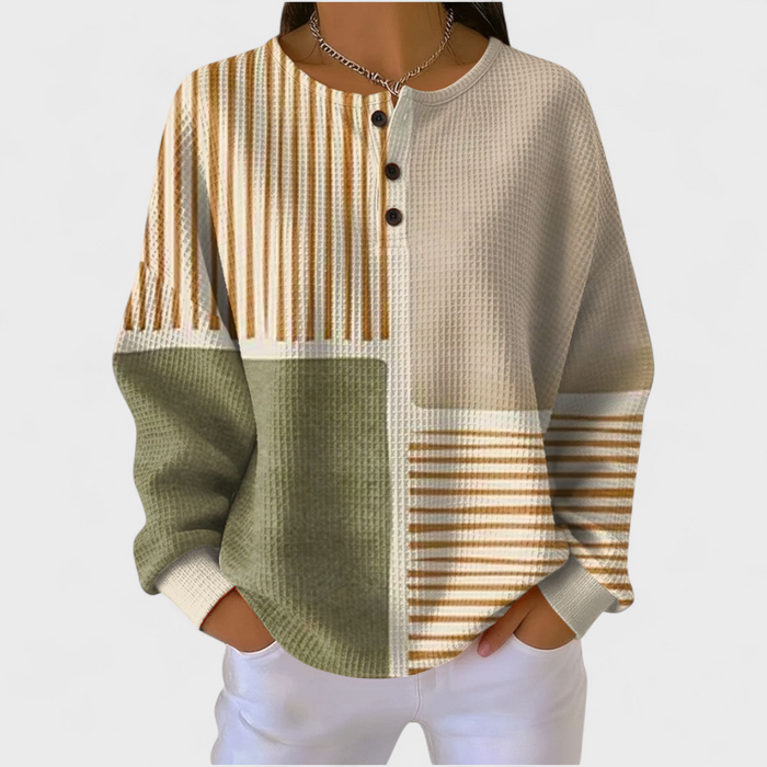 Pull Gaufré Patchwork Rayures Beige