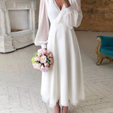 Clarisse | Robe de mariée cache-cœur à manches bouffantes