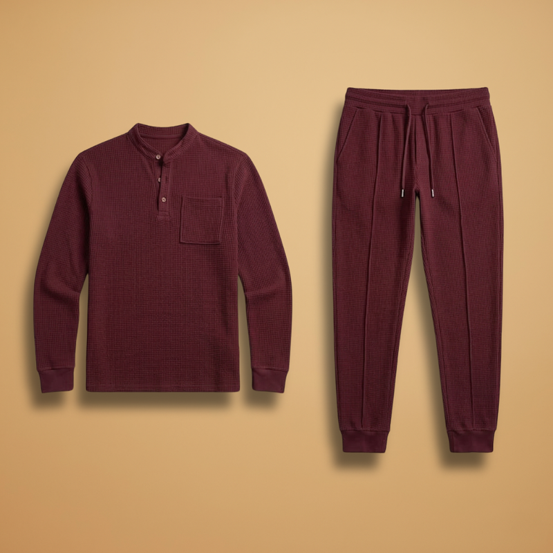 Ensemble décontracté — haut boutonné & pantalon à cordon