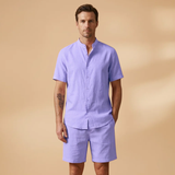 Ensemble décontracté chemise & short — manches courtes et taille élastique