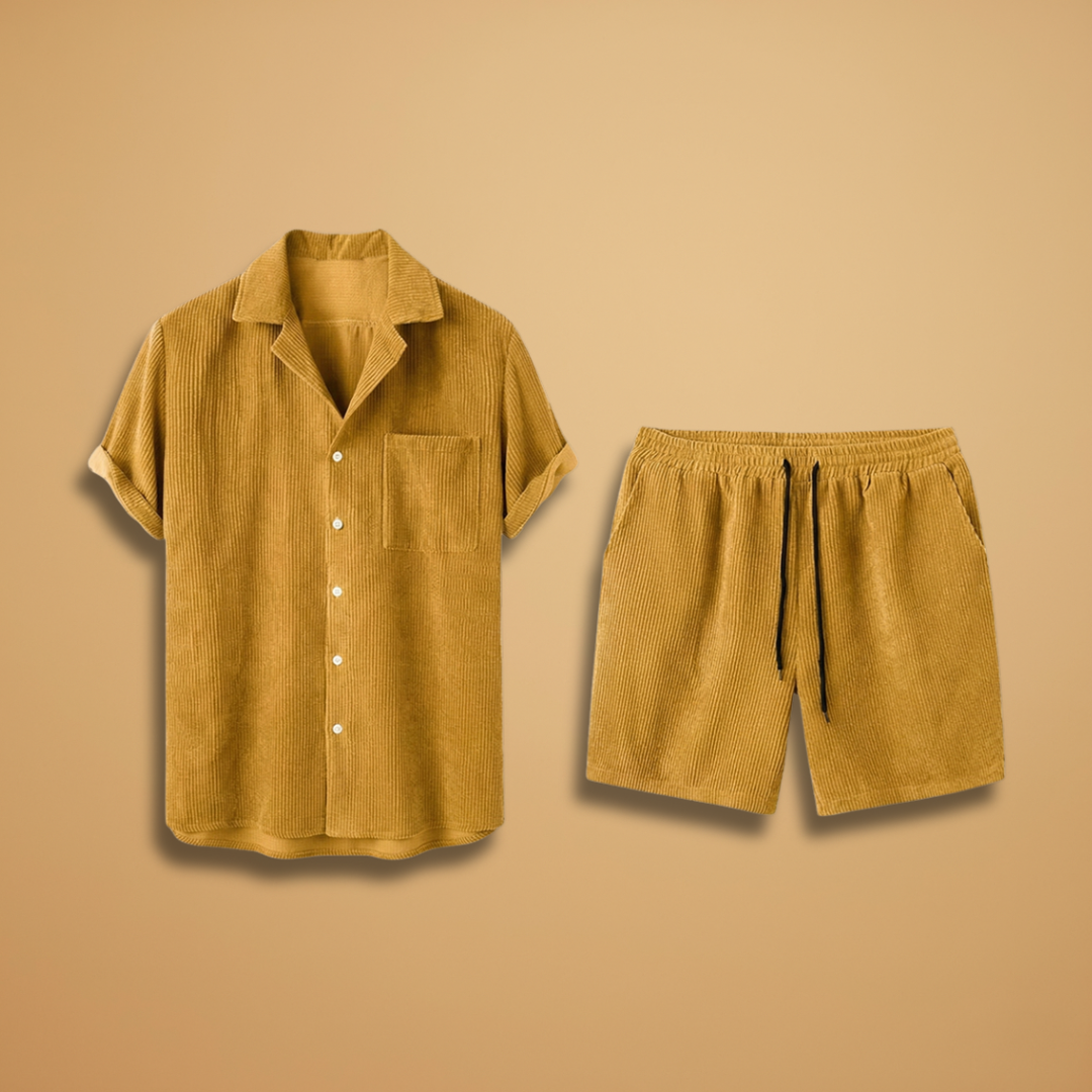 Ensemble en velours côtelé — chemise à manches courtes & short à cordon