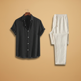 Ensemble pyjama d'été — chemise boutonnée & taille élastique