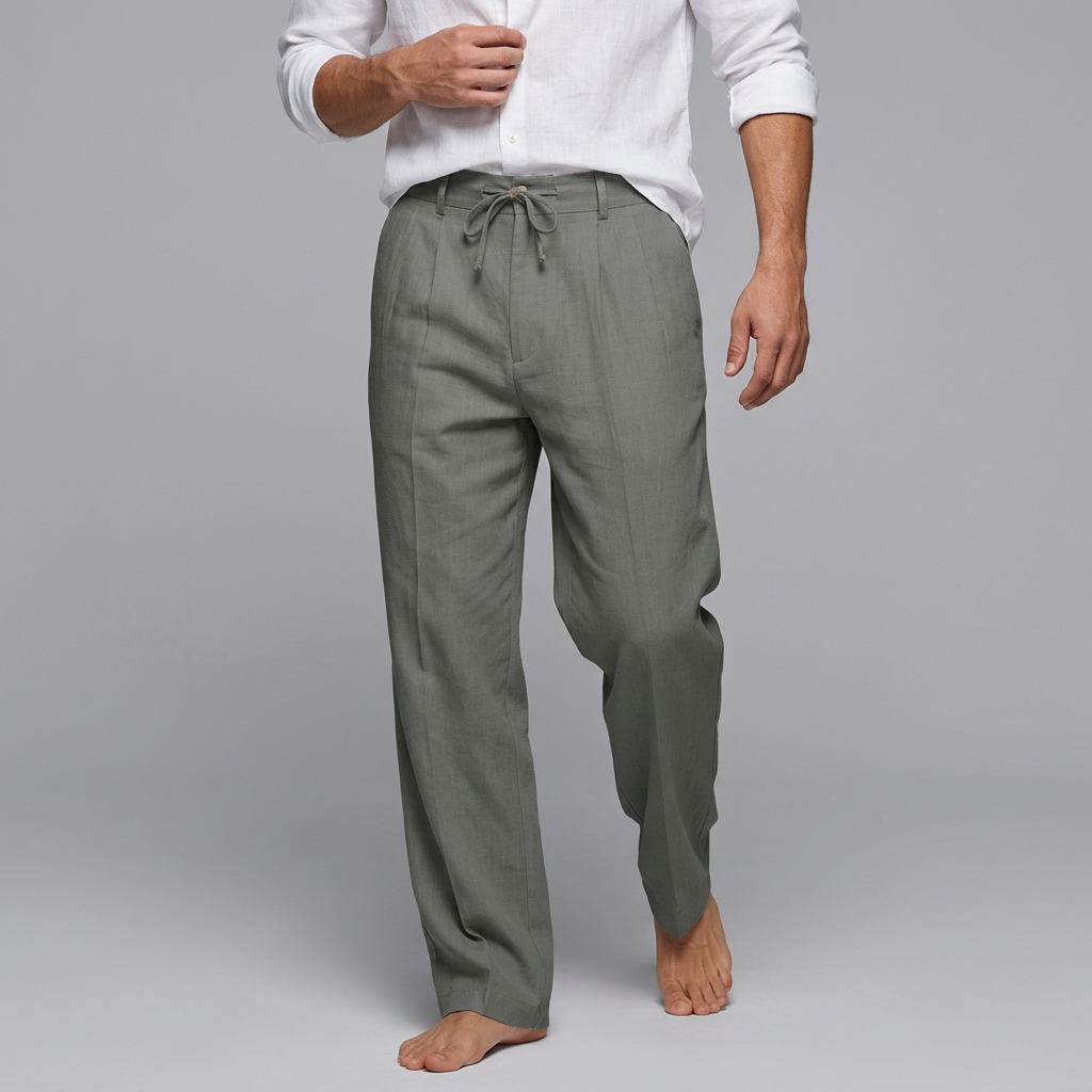 Pantalon à taille à cordon et plis devant