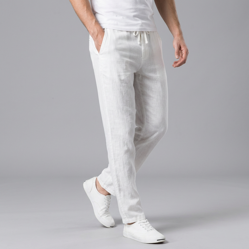 Pantalon à taille élastique, cordon et poches latérales