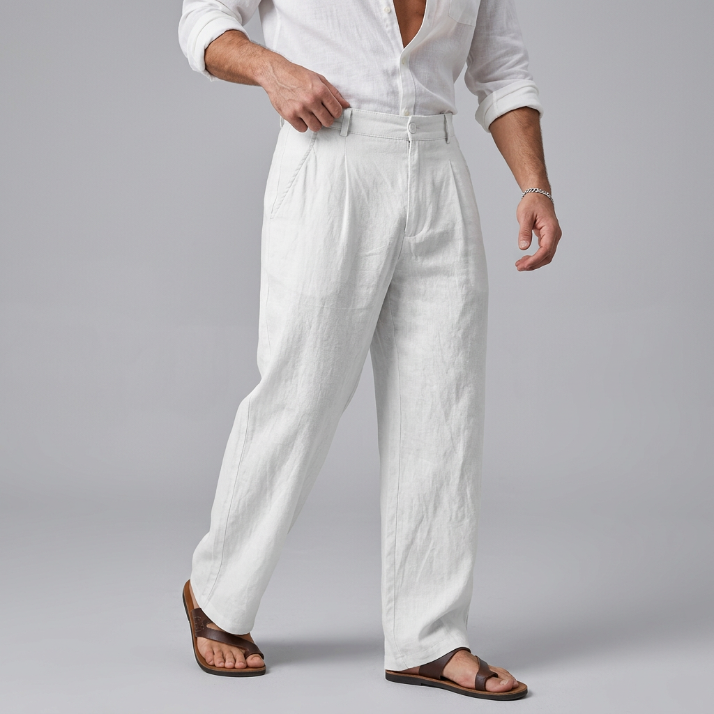 Pantalon à jambe large et taille boutonnée