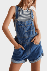 Short Salopette en Jean Vintage Délavé