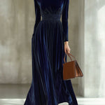 Marie — Robe Maxi en Velours Plissé