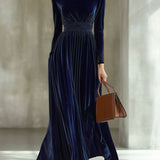 Marie — Robe Maxi en Velours Plissé